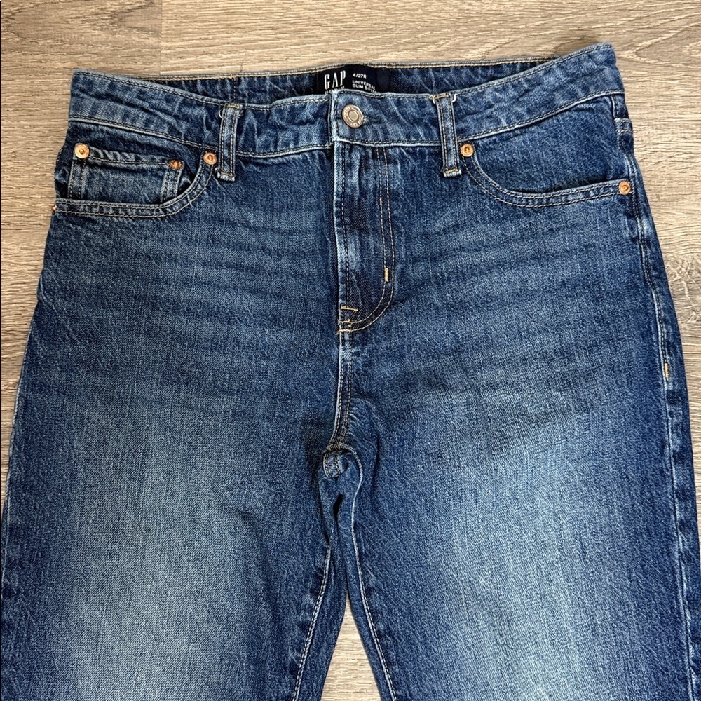 GAP Denim High Rise Universal Slim Boyfriend Ankle Jeans Blue Sz 4/27 - Picture 2 of 12